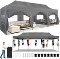 10x30 Heavy Duty Pop Up Canopy Tent with 8 Sidewalls, Gray in Gray