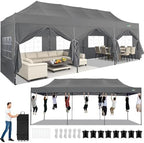 10x30 Heavy Duty Pop Up Canopy Tent with 8 Sidewalls, Gray in Gray