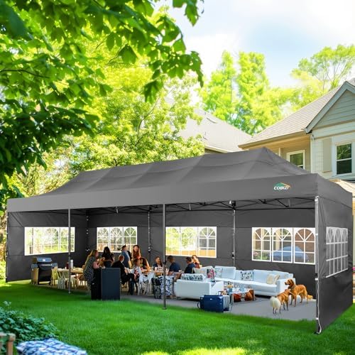 10x30 Heavy Duty Pop Up Canopy Tent with 8 Sidewalls, Gray in Gray, alternate view 2