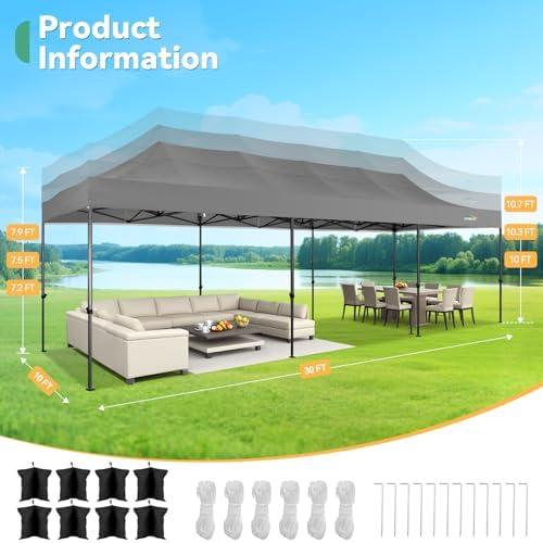 10x30 Heavy Duty Pop Up Canopy Tent with 8 Sidewalls, Gray in Gray, alternate view 3