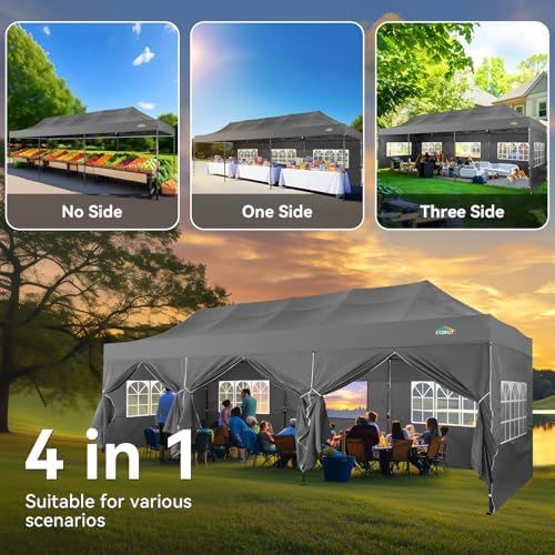 10x30 Heavy Duty Pop Up Canopy Tent with 8 Sidewalls, Gray in Gray, alternate view 4