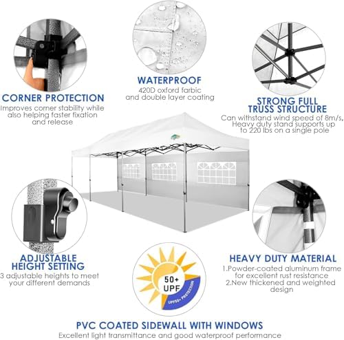10x30 Heavy Duty Pop up Canopy Tent with Sidewalls Commercial Canopy, alternate view 4