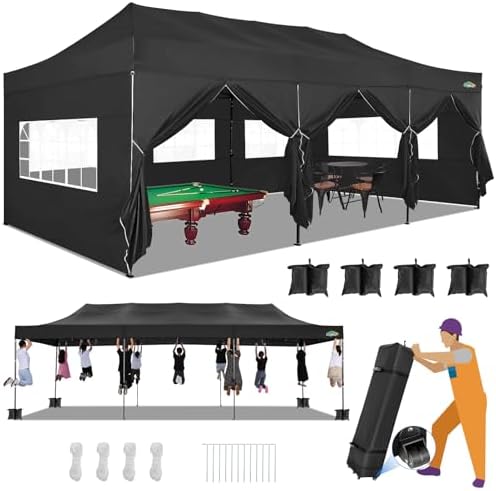 10x30 Heavy Duty Pop Up Canopy Tent with Sidewalls, Easy Up Canopy
