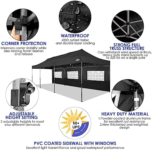 10x30 Heavy Duty Pop Up Canopy Tent with Sidewalls, Easy Up Canopy, alternate view 4