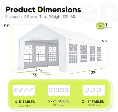 10x30 Heavy Duty White Party Tent with Storage Bags, alternate view 4