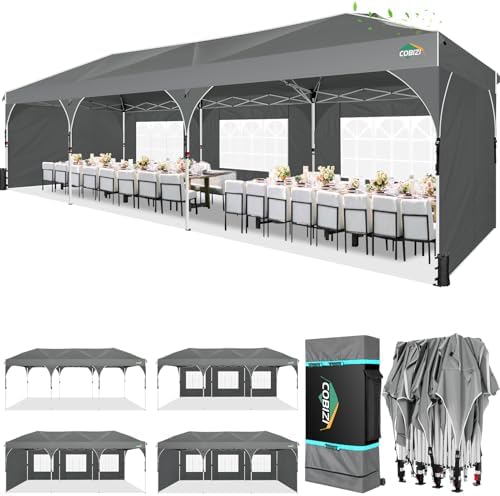 10x30 Party Tent: 10x30 Pop Up Canopy with Wheeled Bag - Tents for Parties with Patented Center-Lock Tech, 420D