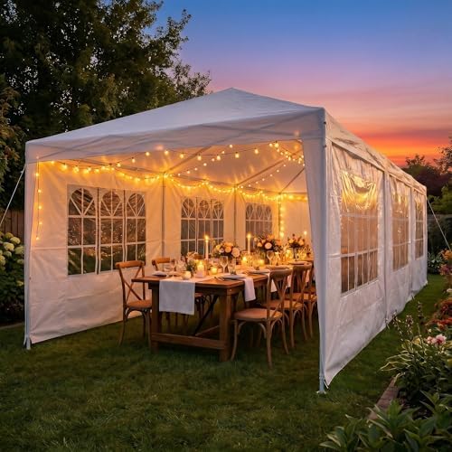 10x30 Party Tent, 300 Sq Ft Outdoor Canopy with 8 Removable Sidewalls, 2 Zipper Doors, 16 Ropes and 36 Stakes