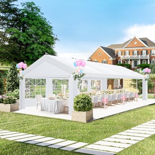 10x30 Party Tent Heavy Duty, Waterproof, 8 Sidewalls, White in White