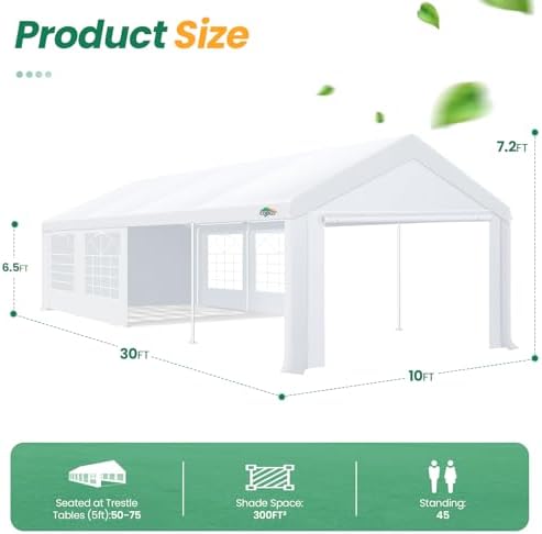 10x30 Party Tent, Heavy Duty Waterproof with 8 Sidewalls, alternate view 3