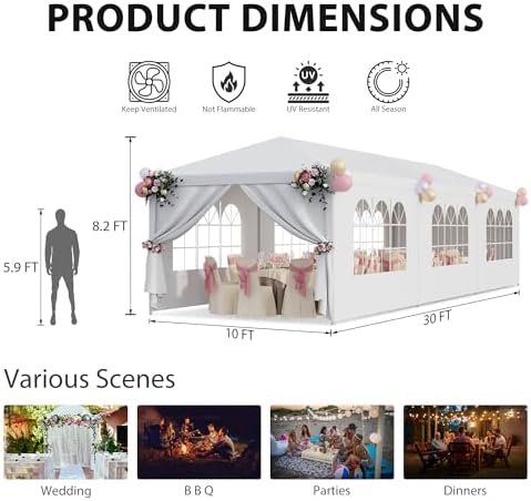 10x30 Party Tent Outdoor Canopy Tents for Parties with 8 Removable Sidewalls Heavy Duty Waterproof Gazebo, alternate view 3