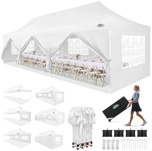 10x30 Pop up Canopy Tent for Parties, Roller Bag,8 Walls,4 Sandbags