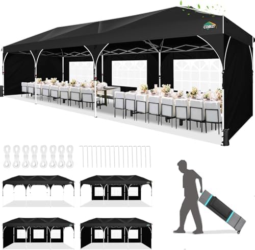 10x30 Pop Up Canopy Tent for Parties with 5 Sidewalls| Push Center Lock & Air Vent| Waterproof & UPF50+ |Gazebo