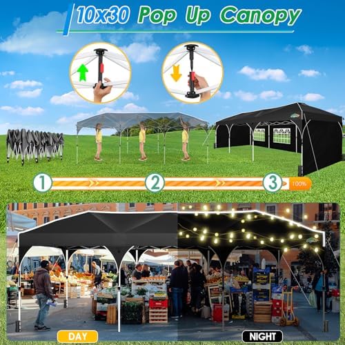 10x30 Pop Up Canopy Tent for Parties with 5 Sidewalls| Push Center Lock & Air Vent| Waterproof & UPF50+ |Gazebo, alternate