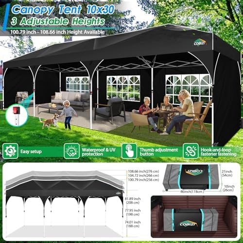 10x30 Pop Up Canopy Tent for Parties with 5 Sidewalls| Push Center Lock & Air Vent| Waterproof & UPF50+ |Gazebo, alternate