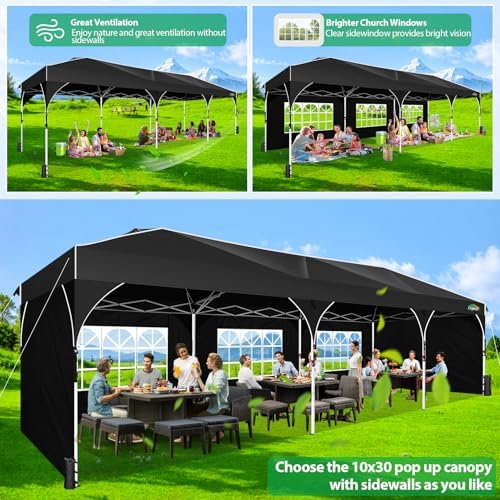 10x30 Pop Up Canopy Tent for Parties with 5 Sidewalls| Push Center Lock & Air Vent| Waterproof & UPF50+ |Gazebo, alternate