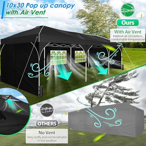 10x30 Pop Up Canopy Tent for Parties with 5 Sidewalls| Push Center Lock & Air Vent| Waterproof & UPF50+ |Gazebo, alternate