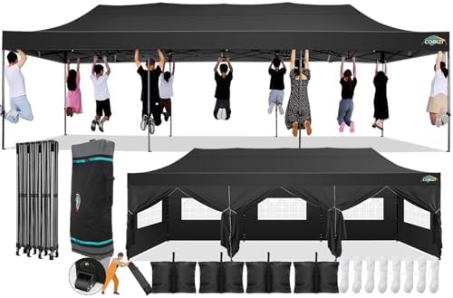 10x30 Pop Up Canopy Tent, Heavy Duty Canopy(Black with 8 Sidewalls)