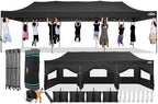 10x30 Pop Up Canopy Tent, Heavy Duty Canopy(Black with 8 Sidewalls)