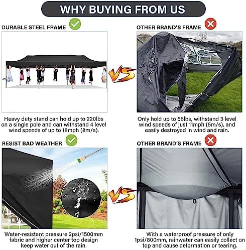 10x30 Pop Up Canopy Tent, Heavy Duty Canopy(Black with 8 Sidewalls), alternate view 3