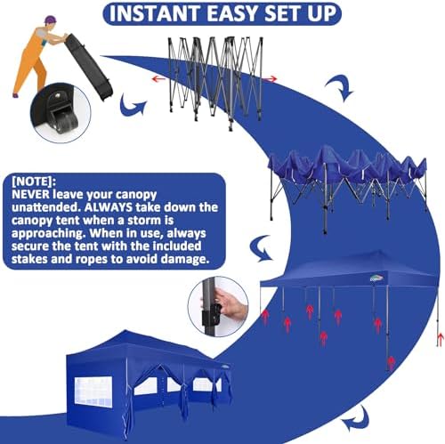 10x30 Pop Up Canopy Tent, Heavy Duty Canopy(DarkBlue with 8 Sidewall), alternate view 5