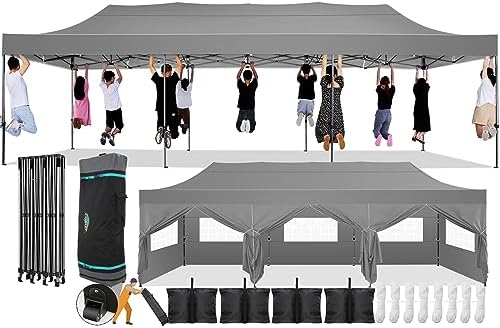 10x30 Pop Up Canopy Tent, Heavy Duty Canopy(Gray with 8 Sidewalls)