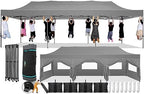 10x30 Pop Up Canopy Tent, Heavy Duty Canopy(Gray with 8 Sidewalls)