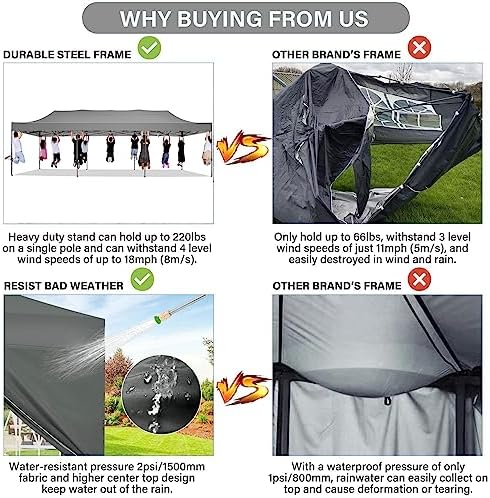 10x30 Pop Up Canopy Tent, Heavy Duty Canopy(Gray with 8 Sidewalls), alternate view 3