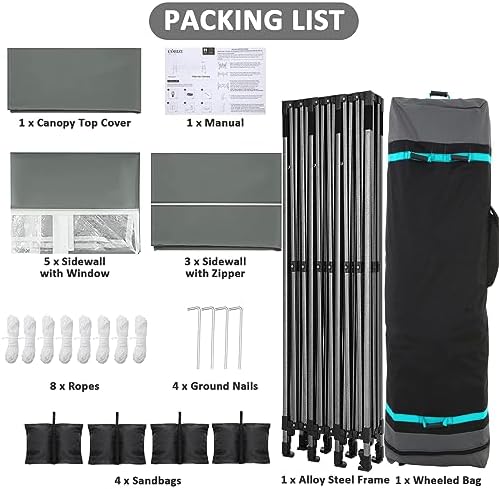 10x30 Pop Up Canopy Tent, Heavy Duty Canopy(Gray with 8 Sidewalls), alternate view 6