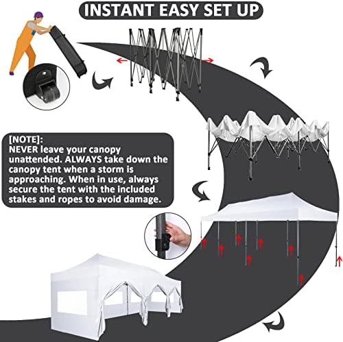 10x30 Pop Up Canopy Tent, Heavy Duty Canopy(White with 8 Sidewalls), alternate view 5