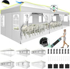 10x30 Pop Up Canopy Tent, Wedding Party Tent with 8 Sidewall One Push Setup Glow, 3 Adjustable Height Air Vent