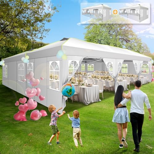 10x30 Pop Up Canopy Tent, Wedding Party Tent with 8 Sidewall One Push Setup Glow, 3 Adjustable Height Air Vent, alternate