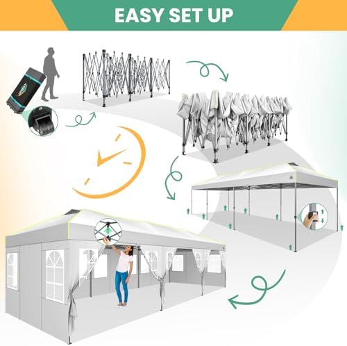 10x30 Pop Up Canopy Tent, Wedding Party Tent with 8 Sidewall One Push Setup Glow, 3 Adjustable Height Air Vent, alternate