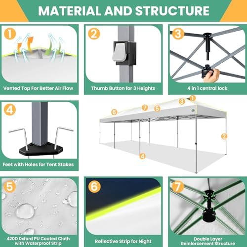10x30 Pop Up Canopy Tent, Wedding Party Tent with 8 Sidewall One Push Setup Glow, 3 Adjustable Height Air Vent, alternate