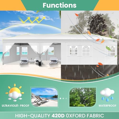 10x30 Pop Up Canopy Tent, Wedding Party Tent with 8 Sidewall One Push Setup Glow, 3 Adjustable Height Air Vent, alternate
