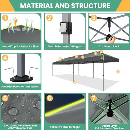10x30 Pop Up Canopy Tent, Wedding Party Tent Without Sidewall One Push Setup Glow, 3 Adjustable Height Air Vent, alternate
