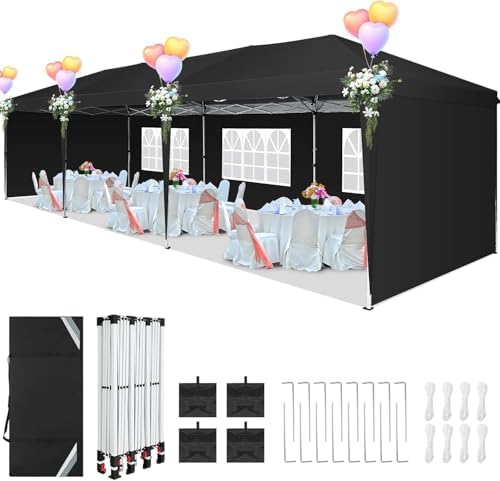 10x30 Pop Up Canopy Tent with 5 Sidewalls Party Tents for Parties Wedding Backyard Waterproof Outdoor Commercial