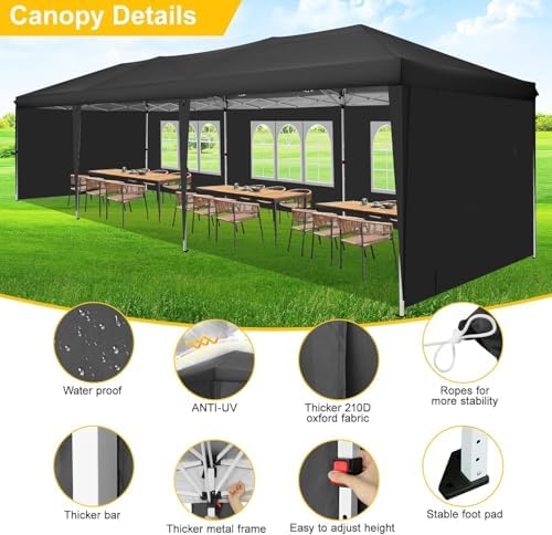 10x30 Pop Up Canopy Tent with 5 Sidewalls Party Tents for Parties Wedding Backyard Waterproof Outdoor Commercial, alternate