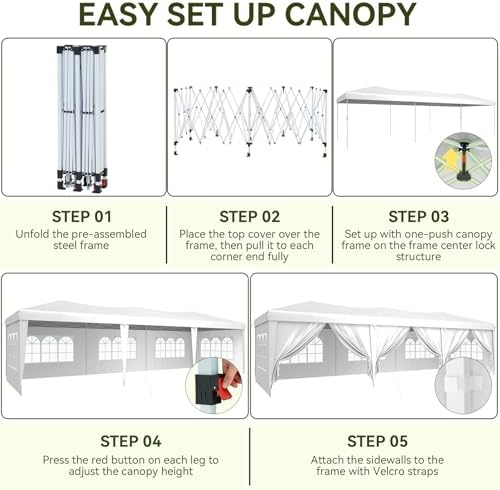 10x30 Pop Up Canopy Tent with 6 Sidewalls, Party Tent, White in White, alternate view 7