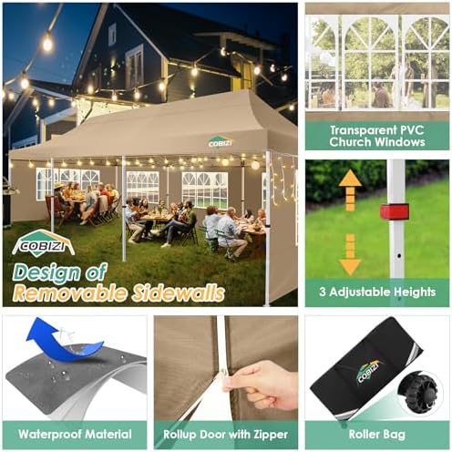 10x30 Pop Up Canopy Tent with 8 Removable Sidewalls, Easy Setup Canopy with Roller Bag & Sandbags, Waterproof, alternate view
