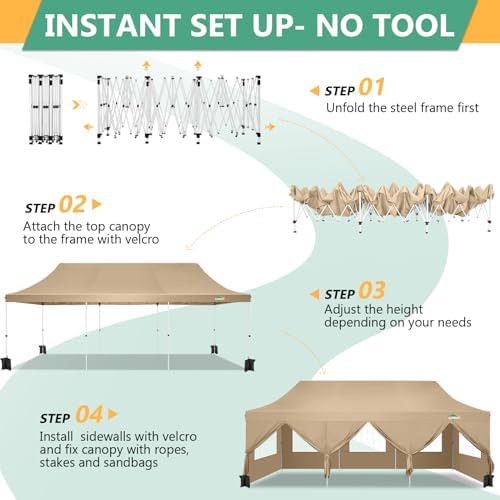 10x30 Pop Up Canopy Tent with 8 Removable Sidewalls, Easy Setup Canopy with Roller Bag & Sandbags, Waterproof, alternate view