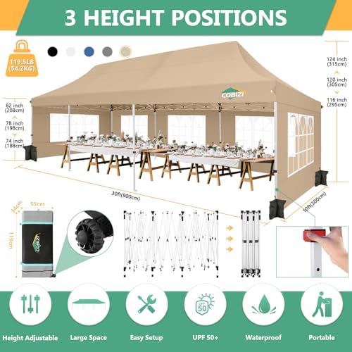 10x30 Pop Up Canopy Tent with 8 Removable Sidewalls, Easy Setup Canopy with Roller Bag & Sandbags, Waterproof, alternate view