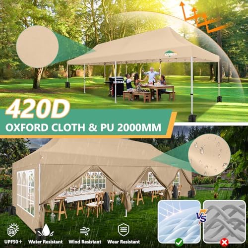 10x30 Pop Up Canopy Tent with 8 Removable Sidewalls, Easy Setup Canopy with Roller Bag & Sandbags, Waterproof, alternate view