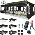10x30 Pop Up Canopy Tent with 8 Removable Sidewalls, Outdoor, Black in Black