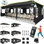 10x30 Pop Up Canopy Tent with 8 Removable Sidewalls, Outdoor, Black in Black