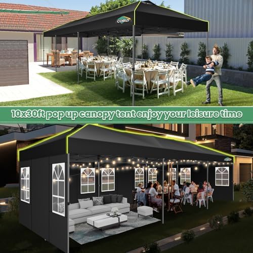 10x30 Pop Up Canopy Tent with 8 Removable Sidewalls, Outdoor, Black in Black, alternate view 6