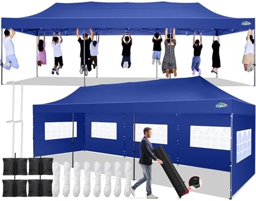 10x30 Pop Up Canopy Tent with 8 Sidewall, Heavy Duty Canopy, Dark Blue in Dark Blue