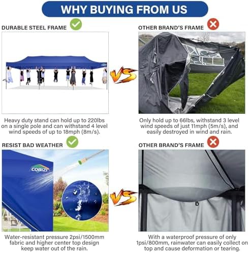 10x30 Pop Up Canopy Tent with 8 Sidewall, Heavy Duty Canopy, Dark Blue in Dark Blue, alternate view 3