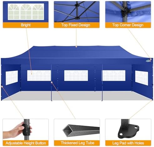 10x30 Pop Up Canopy Tent with 8 Sidewall, Heavy Duty Canopy, Dark Blue in Dark Blue, alternate view 5