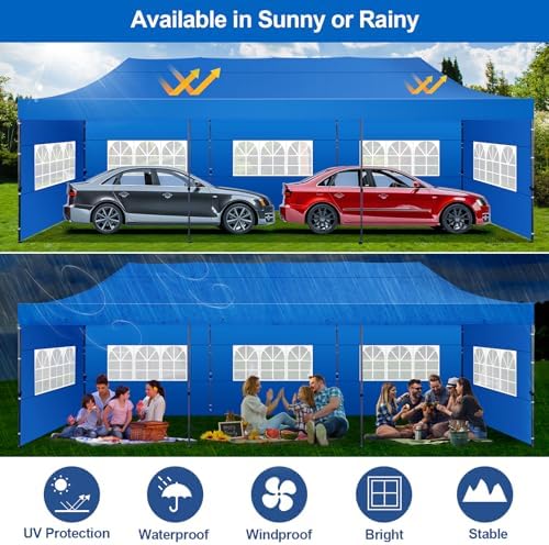 10x30 Pop Up Canopy Tent with 8 Sidewall, Heavy Duty Canopy, Dark Blue in Dark Blue, alternate view 6