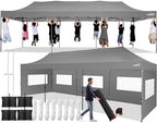 10x30 Pop Up Canopy Tent with 8 Sidewalls, Heavy Duty Canopy, Gray in Gray